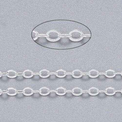 Jewelry Findings Soldered Brass Cross Chains Cable Chains, Lead Free, Silver Color 2.5x2x0.45mm