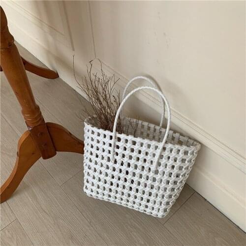 PVC Woven Shoulder Tote Women Summer Basket Handbag Purse Large Capacity Beach Casual Plastic Knitted Female Travel Shopping Bag