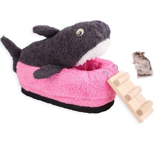 Warm Small Pet Bed Nest Hamster Cave Winter Warm Cute Shark Design Hamster Bed Small Animal Cage Bed Pet Supplies