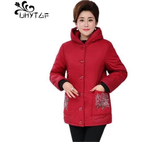 UHYTGF Winter Jacket women 2XL-7XL Plus Size Short Female Cotton padded tops basic Coat Womens Parka Thicken hooded Coats X449
