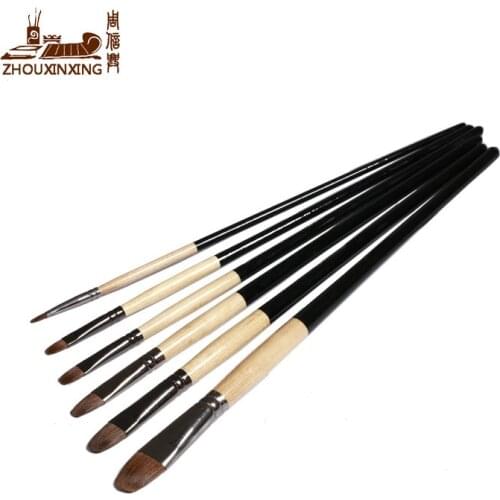Zhouxinxing weasel hair 6 pcs bright black wood rods drawing brush set oil painting gouache brush art supplies factory direct