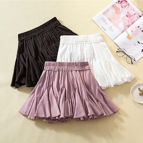 Abrini Skirt Ruffles A-line Mini Beach Skirt South Korean Solid Skirt Students High Waist Skirts Women Skirt Women 2020 Summer