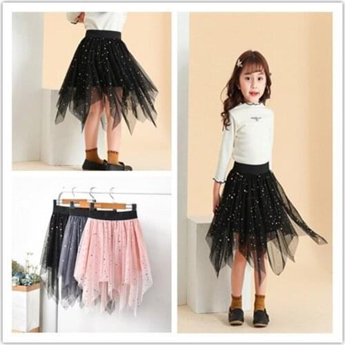 2 3 4 5 6 7 8 9 Years Kids Skirts Fashion Stars Sequins Irregular Princess Skirt For Girls High Quality Mesh Girls Tutu Skirts