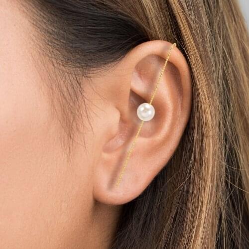 1PC New Surround Auricle Diagonal Stud Copper Inlaid Zircon Piercing Earrings Ear Needle Wrap Crawler Hook Earrings For Women