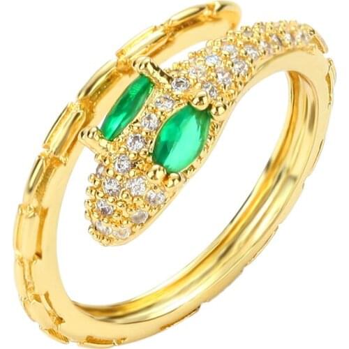 Womens gold cz rings snake copper zircon open adjustable rings initial Jewery Punk Hip Hop Rock rings for women religion
