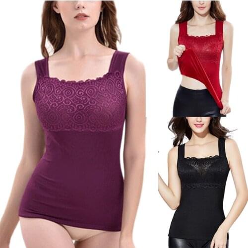Kili Womens Thermal Vest Thicken Plus Velvet Lace Sculpting Slim Thermal Vest
