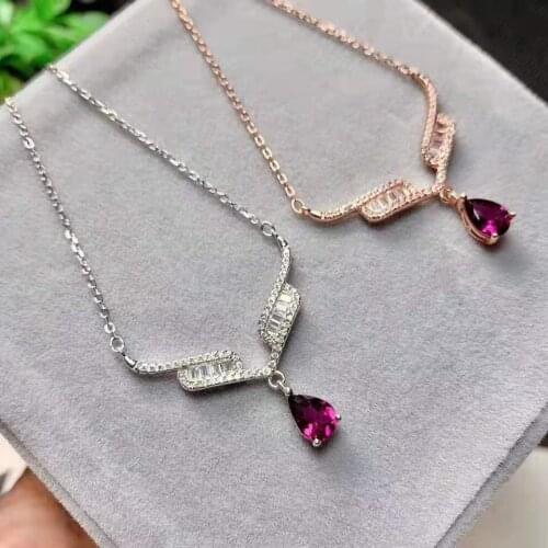 Natural Water Drop Garnet Wing Shape Pendant Necklace S925 Sterling Silver Fine Fashion Jewelry For Women Free Shipping