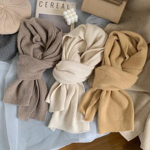 Winter Women Korean Solid Thicken Soft Sweet Ins Knitted Scarves Warm All-match Student Scarf Black Blue Foulard Femme Hiver New