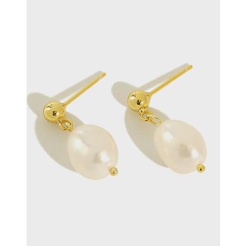 1pair elegant 925 Sterling silver Gold/White Irregular Baroque Natural pearl EAR earrings dangle Handmade FINE jEWELRY TLE507