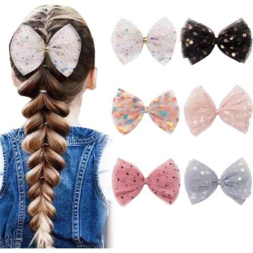 10pcs/lot ins Sweet Fashion Cute Glitter Star Bow Hairpins Color Dot Print Big Mesh Bowknot Hair Clips Princess Hair Accessories
