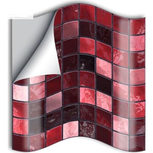 10cm/15cmx25pcs Red Mosaic PVC Waterproof Self Adhesive Wall Sticker Tile Sticker For Kitchen Bathroom Furniture SJ006