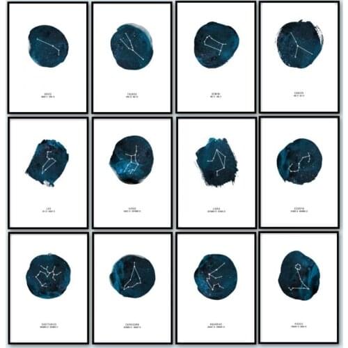 Twelve Constellation Canvas Painting Sky Star Astrology Posters and Prints Nordic Modern Wall Art Pictures for Living Room Decor