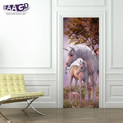 2Pcs/Set Horse Door Art Decor Home Creative DIY 3D Door Stickers Pattern for Wall Room Home Door Decor Decoration Accessories