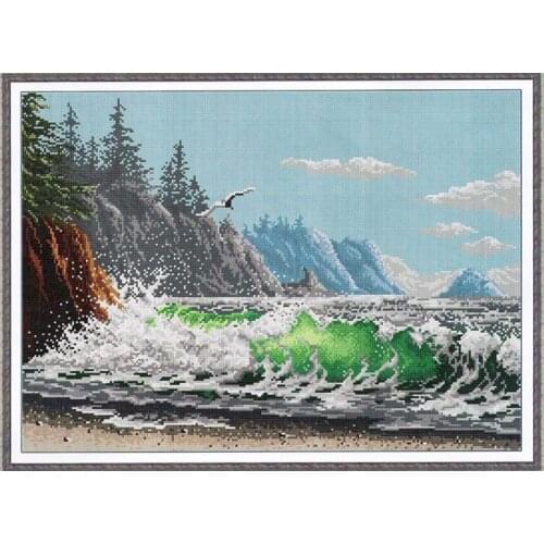 2021 Gold Collection Embroidery Sea Wave Modern Cross Stitch Kits with 100% Cotton Flosses & Free Shipping for Wall Decor & Gift
