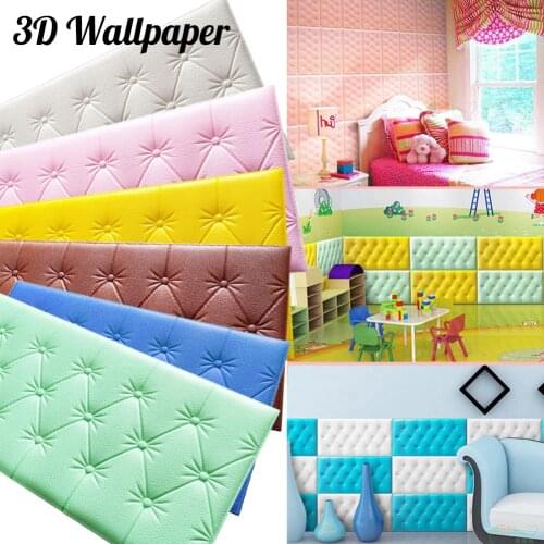 3D Anti-collision Wall Stickers Wallpaper Self-adhesive Thicken Tatami Wall Mat Pad Kids Bedroom Living Room Foam Cushion Decor