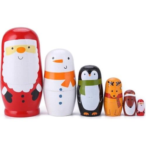 6pcs Girls Wooden Matryoshka Dolls Toys Russian Nesting Dolls Best Wishes Kids Xmas New Year Gift Handmade Crafts Ornament Gifts