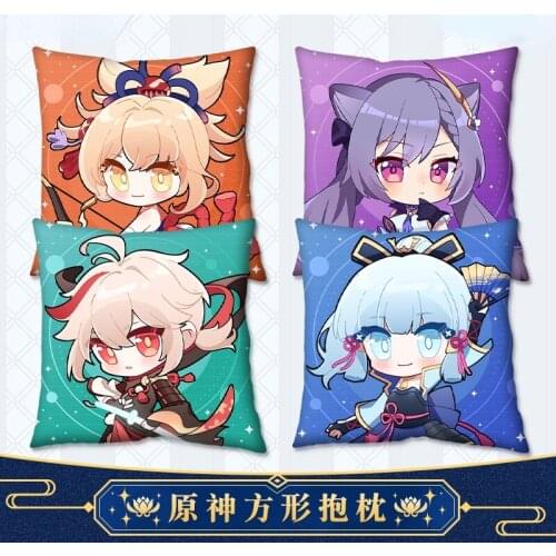 Anime Game Genshin Impact Cosplay Xiao Kaedehara Kazuha Yoimiya Keqing Hutao Cushion Nap Custom Square Peach Skin Pillow Gift