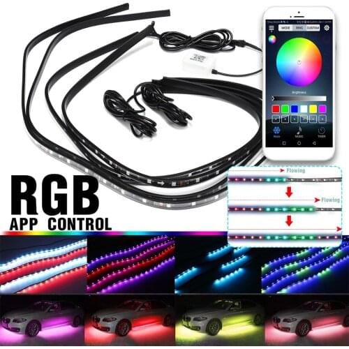 Car RGB LED Strip Light Underglow Underbody System APP Control Chassis Light