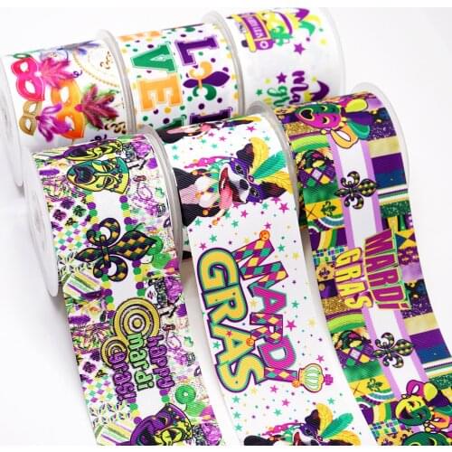 Free shipping 50 yard per size Mardi gras ribbon printed grosgrain ribbon 35664
