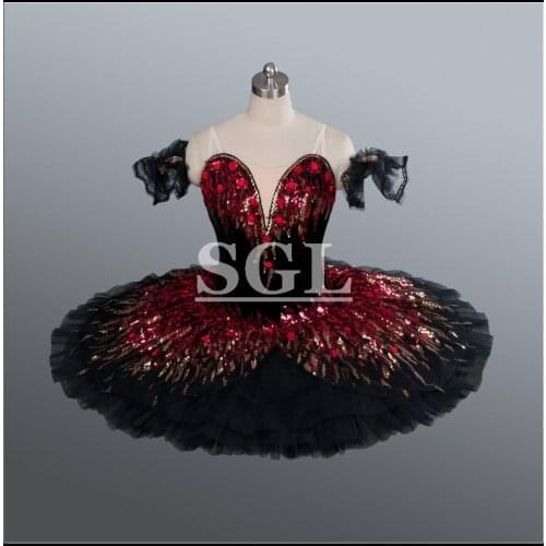 Free Shipping Black Swan Lake Ballet Tutus Velvet Bodies Tutu Skirt Black Pancake For Ballet Theatrical Performance AT1164A