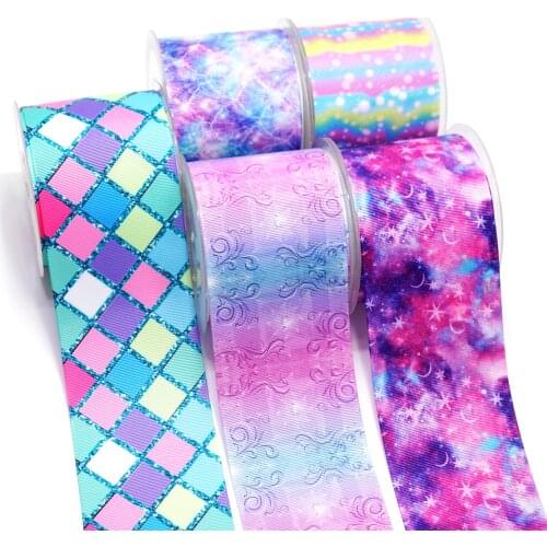 Colorful Grosgrain/Satin Ombre Ribbon Printed Ribbon For Crafts Decoration Bow 10Yards 47046