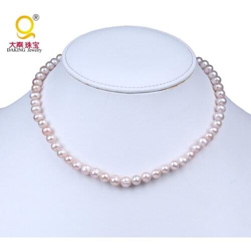 Daking high quality pearl necklace AA glossy pink real cultured freshwater pearl beads choker jewelry women best gifts