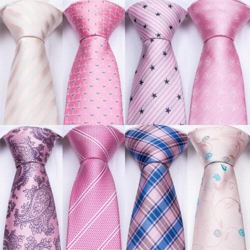 DiBanGu Pink Silk Mens Ties With Hanky Cufflinks Set Jacquare Woven Neck Ties Set For Men Necktie Wedding Tie Freeshipping