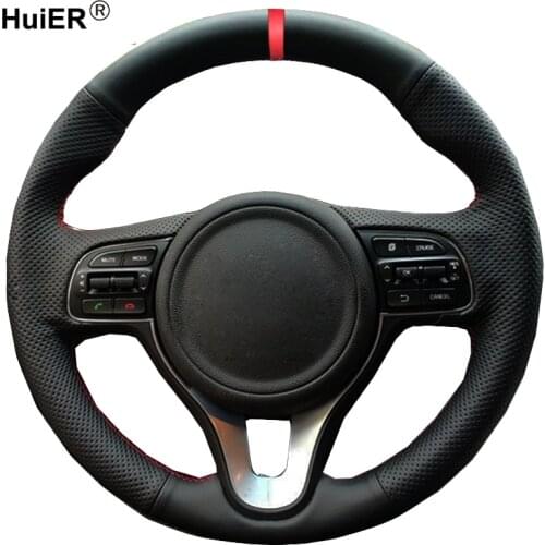 HuiER Hand Sewing Car Steering Wheel Cover For Kia K5 2016 2017 Sportage 4 KX5 2016 2017 Red Marker Breathable Auto Car Styling