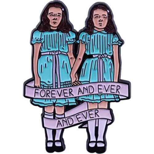 Horror Movie The Shining Grady Twin Daughter Cute Cartoon Copper Enamel Clothes Hat Bag Lapel Badge Brooch Pin Gift