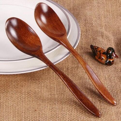 Exquisite Long Spoons Wooden Korean Style 18cm 100% Natural Wood Long Handle Round Spoons for Soup Cooking Mixing Stirre