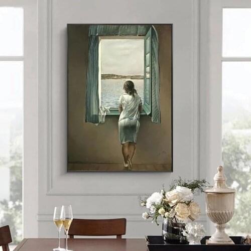 The Woman At The Window Canvas Painting Salvador Dali Poster and Print Wall Art Pictures for Living Room Wall Decoration Cuadros