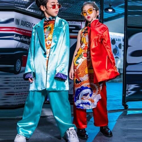 Chinese Style Boys Jazz Dance Costume Girl Hip Hop Handsome Fashion Performance Costume Tide Children Street Dance Suit DL5016