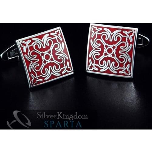RED totem Plated with White Gold enamel cufflinks High quality metal mens Cuff Links