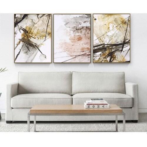 Creative New Abstract Yellow Gray Pink Ink Splash Canvas Painting Art Print Poster Picture Wall Decoration Modern Home Decor