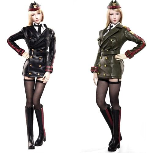 1/6 scale Action figure Accessories black womens military uniform leather suit with head carving for 12-inch doll figures model