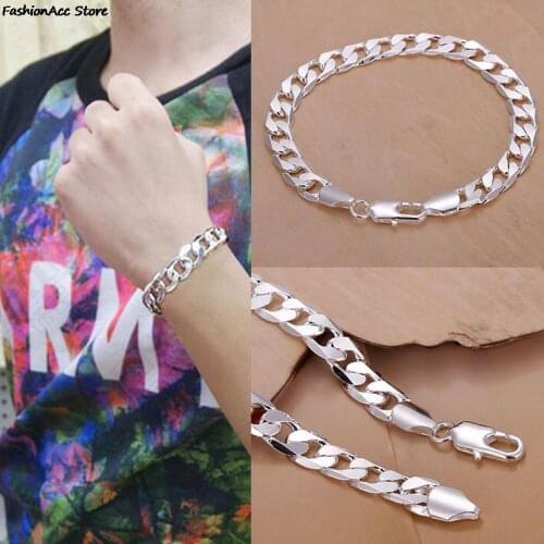 Fashion 1PCS Unisex Sliver Plated Lobster Clasp Link Bracelets Mens 8MM Chain Bracelet Womens