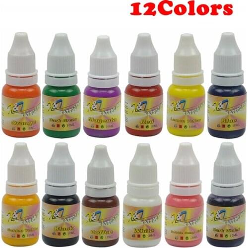 Tattoo Ink Set 10ml/Bottle 12Colors Tattoo Inks Pigment Kit for Body Professional Beauty Art Supplies new