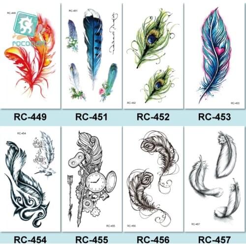 Rocooart Hot sale Feather Temporary Tattoo Stickers Coloful Feather Arrow Fake Flash Taty on hand Tattoo tatouage