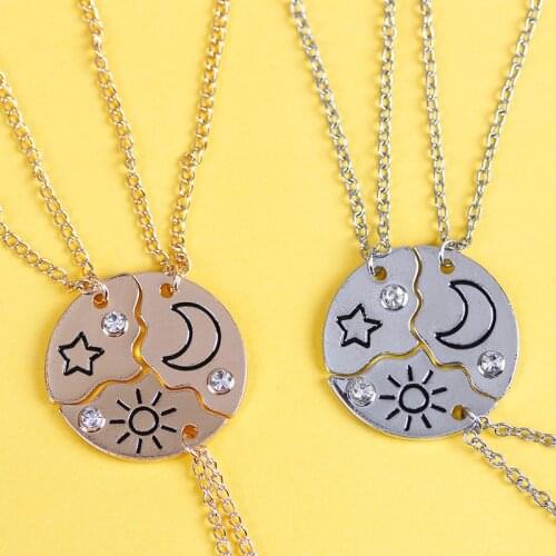2021 New Round Sun Star Moon Pendant Necklace 3 Pieces Fashion Best Friend Forever Friendship Men and Women Necklaces