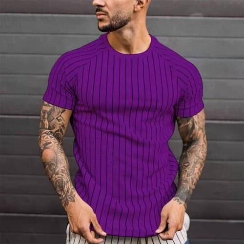 ICCLEK2021 European and American Style New Mens Casual Round Neck Striped Short-sleeved Printing Long Sleeved Mens T-shirt