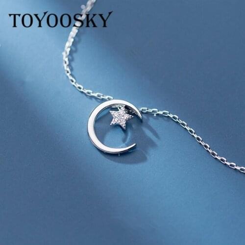New Arrival 925 Sterling Silver Dazzling Chain Moon Star CZ Pendant Necklaces For Women Silver 925 Charms Korea Style Fine Jewel
