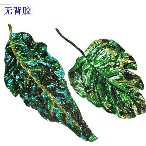 New sequins green leaves embroidered cloth paste handmade DIY banana leaves cloth paste women 's decorative accessories A713