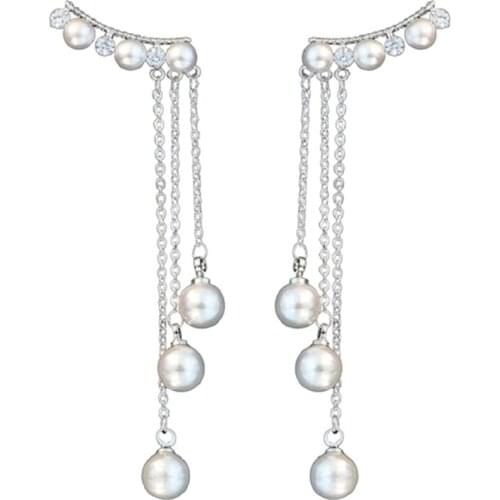 New Mode Style Temperament Hypoallergenic Tremella Nail Long Tassel Earrings Female Pearl Pendant Dangle Earrings Personality