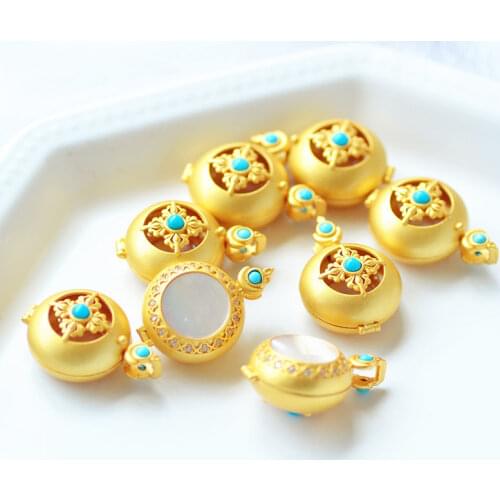 Perfume Bag Niche for a Statue of the Buddha Natural Turquoise Pendant S925 Silver Sterling Silver Thick Gold-Plated Necklace Fi