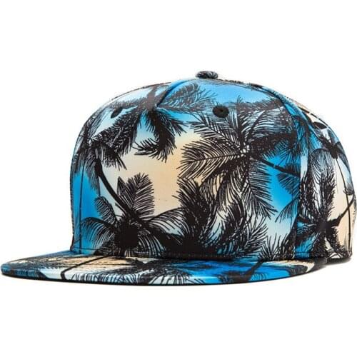 Sky Blue Coastal Beach Seabeach Plage Palm Tree Coconut Leaves Island Street Cap Fashion Flat Bill Snapback Baseball Trucker Hat