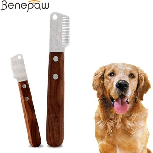 Benepaw Professional Grooming Dog Comb Stainless Steel Wooden Handle Stripping Knife Pet Hair Remover Pluck Excess Undercoat