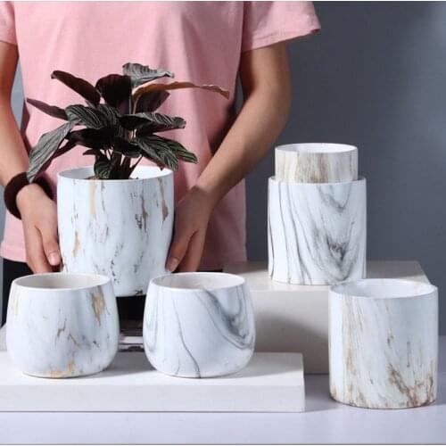 Luxury Marbling Ceramic Flower Pots Planter Fairy Garden Decoration Ornament Desktop Furnishings Succulent Flowerpots Artware