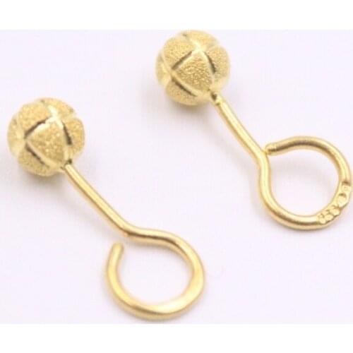 New Fine 24K Yellow Gold Earrings Women Luck Watermelon Ball Stud Earrings 17x5mm / 1.7-2g