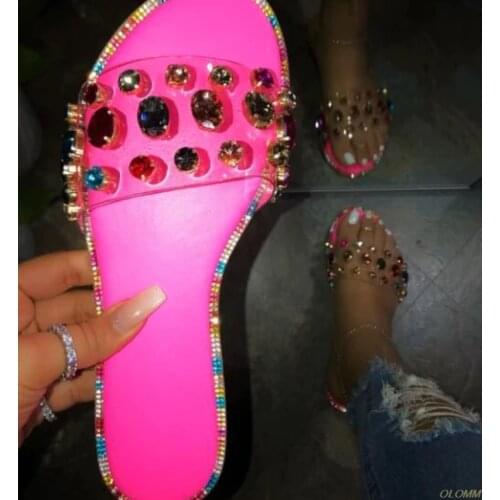 Rhinestone candy-colored slippers 2020 new women flip flop fashion wild beach shoe diamond flat bottom outdoor wild sandals