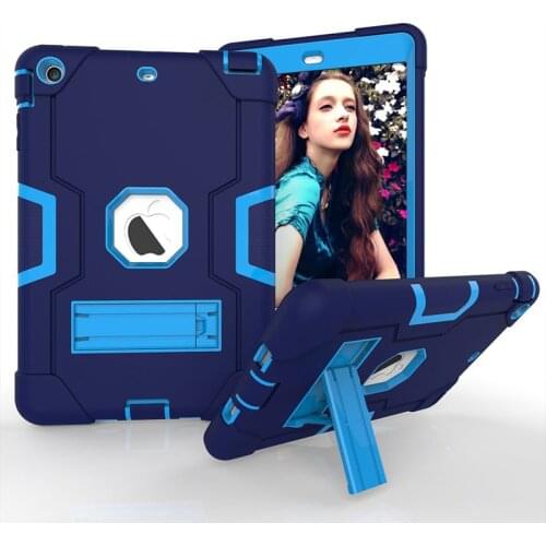 Silicone Hard PC Kickstand Shockproof Case for Apple iPad Mini 1 2 3 Kid Safe Armor Cover for iPad Mini 123 Tablet Case + Film